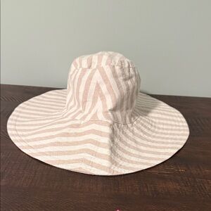 Pact Beige and White Striped Sun Hat